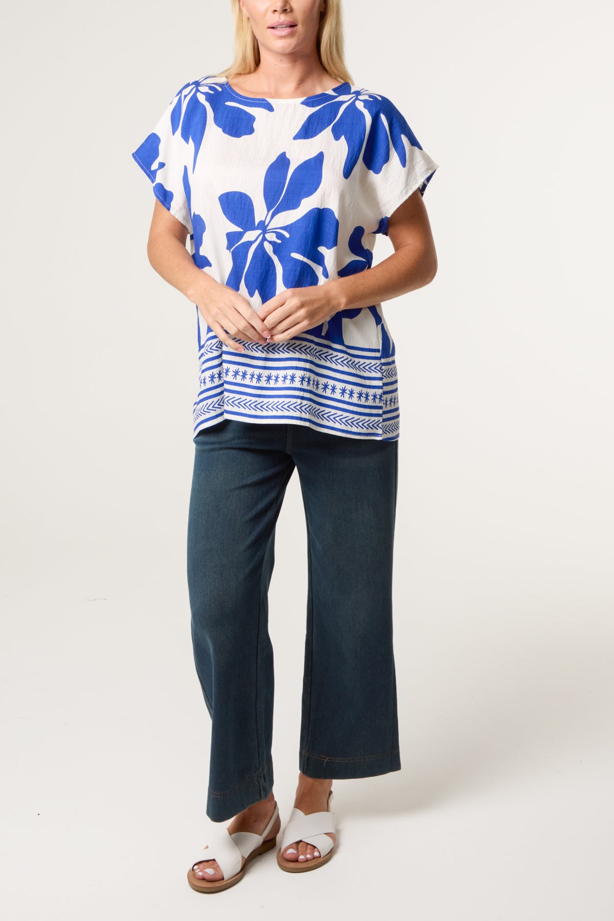Abstract Leaf & Border Print Top