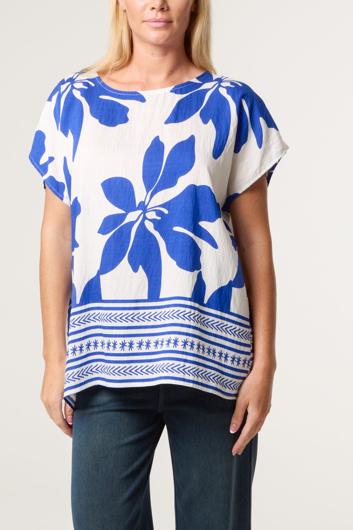 Abstract Leaf & Border Print Top