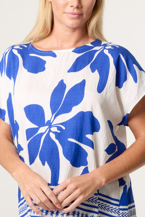 Abstract Leaf & Border Print Top