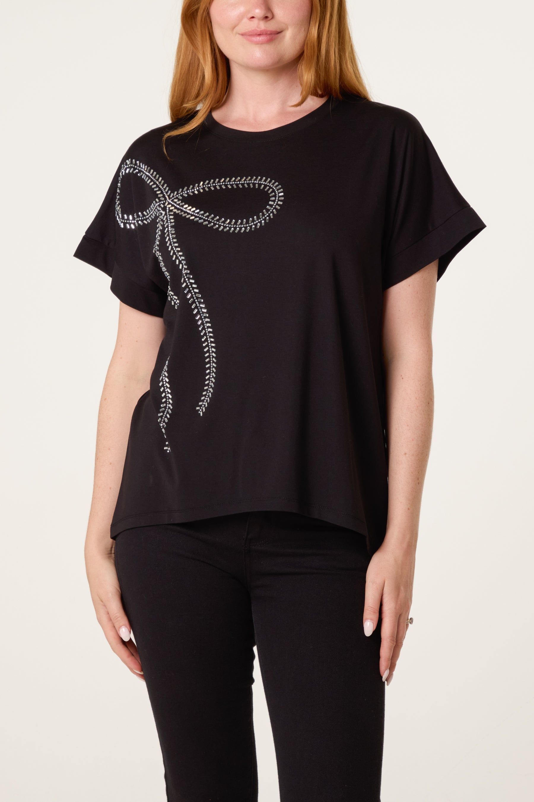Embellished Bow Detail T-Shirt
