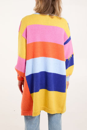 Colour Block 3D Flower Longline Cardigan