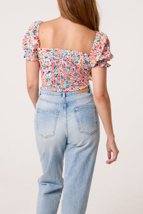 Ditsy Floral Cropped Puff Sleeve Top