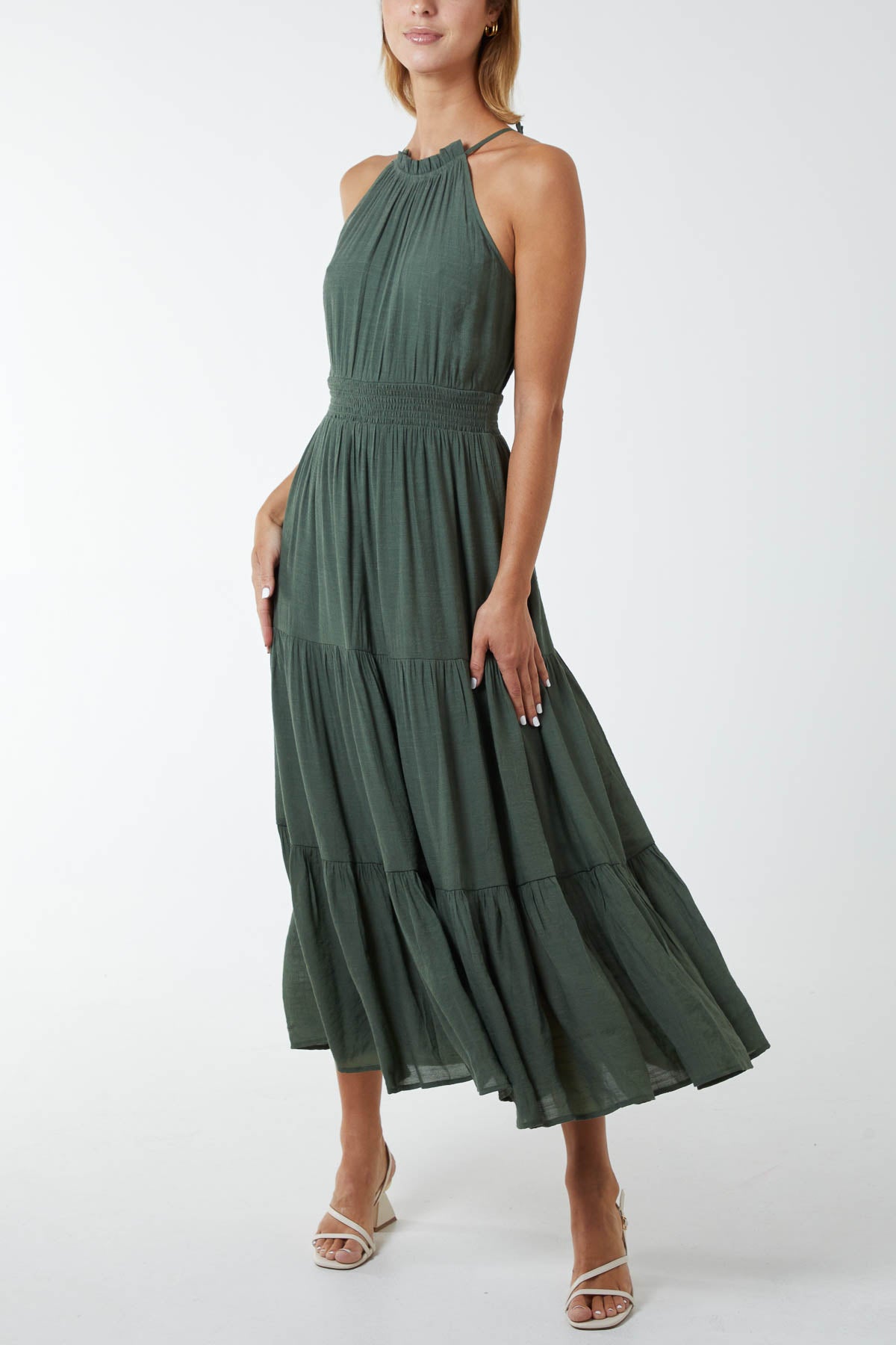 Drawstring Maxi Halter Dress