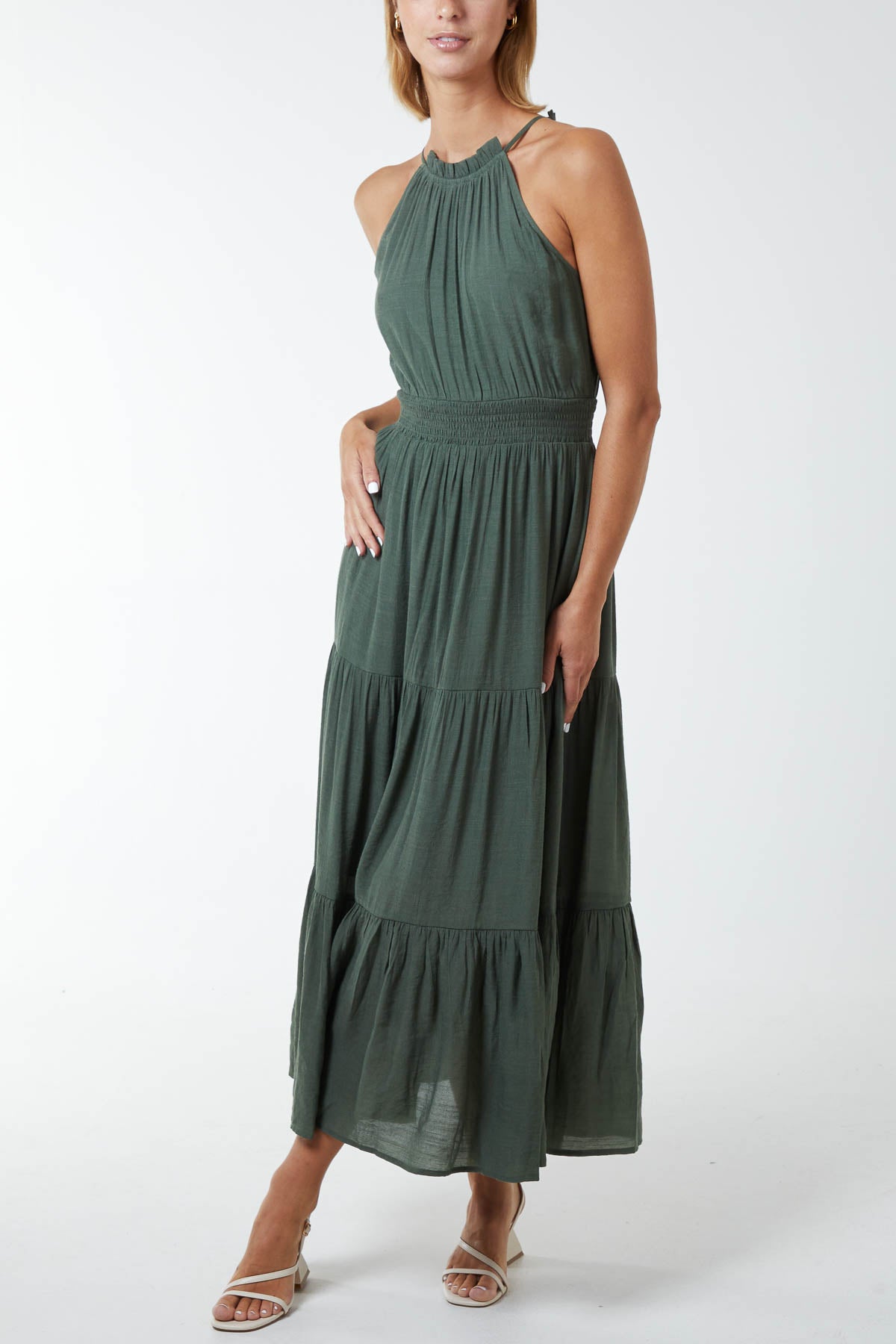 Drawstring Maxi Halter Dress