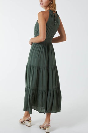 Drawstring Maxi Halter Dress