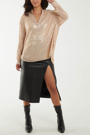 Grandad Collar Sequin Shirt