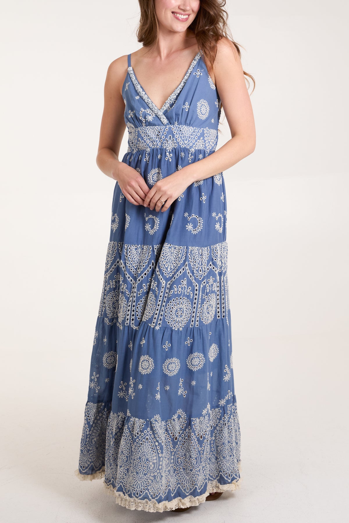 Embroidered Cami Tiered Maxi Dress