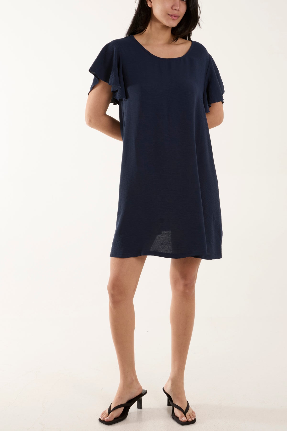 Cross Back Frill Sleeve Tunic Dress