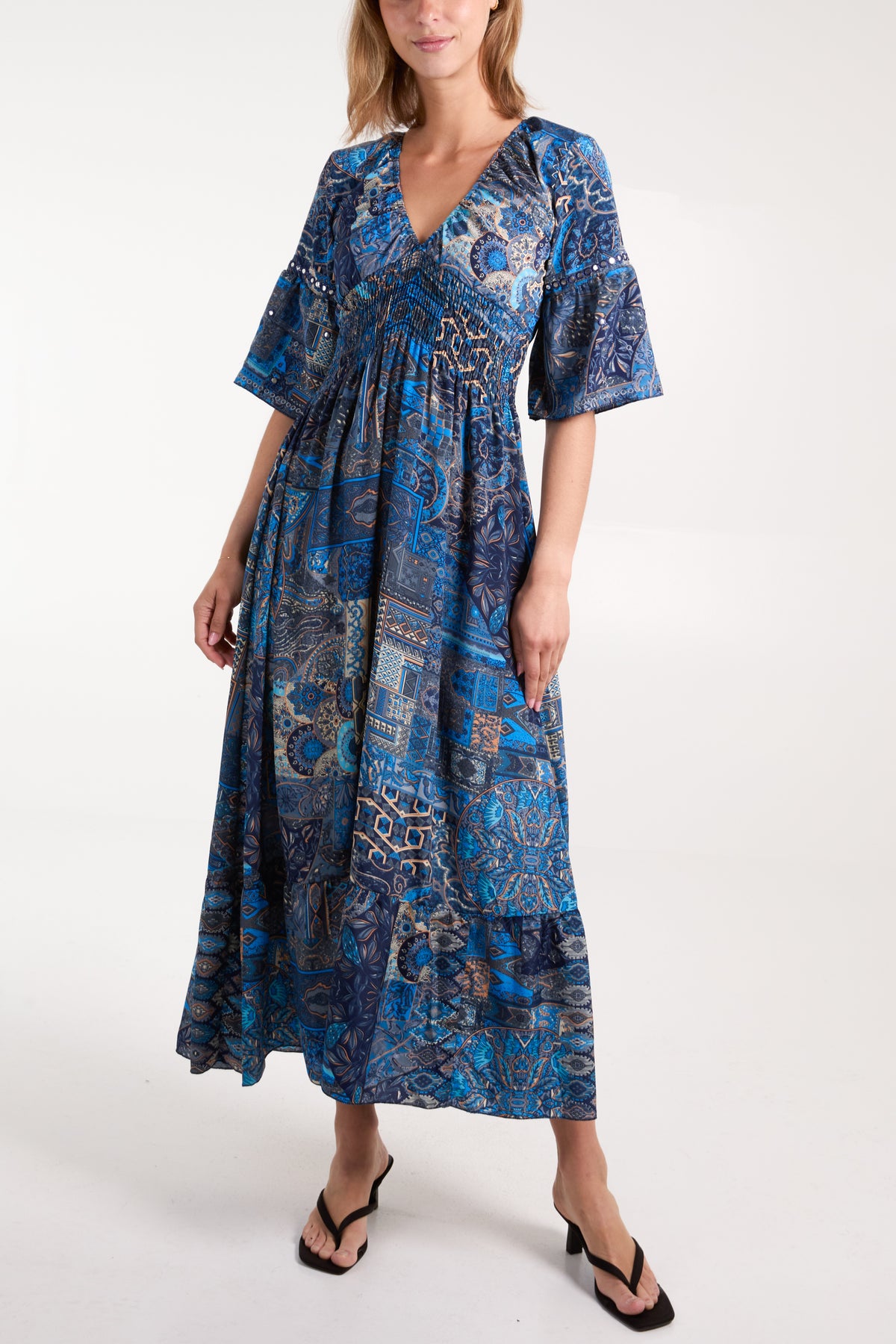 Multi Print Embellished Art Silk Maxi Dress