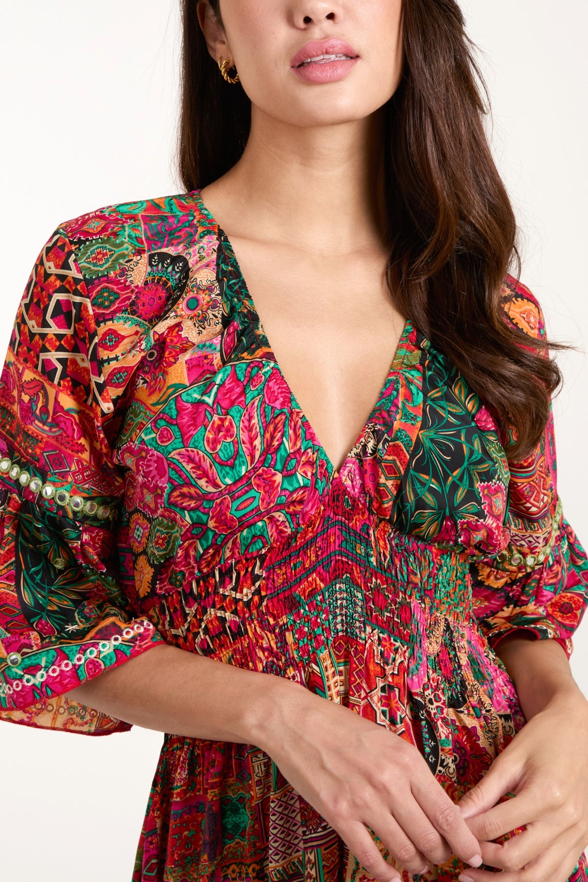 Multi Print Embellished Art Silk Maxi Dress