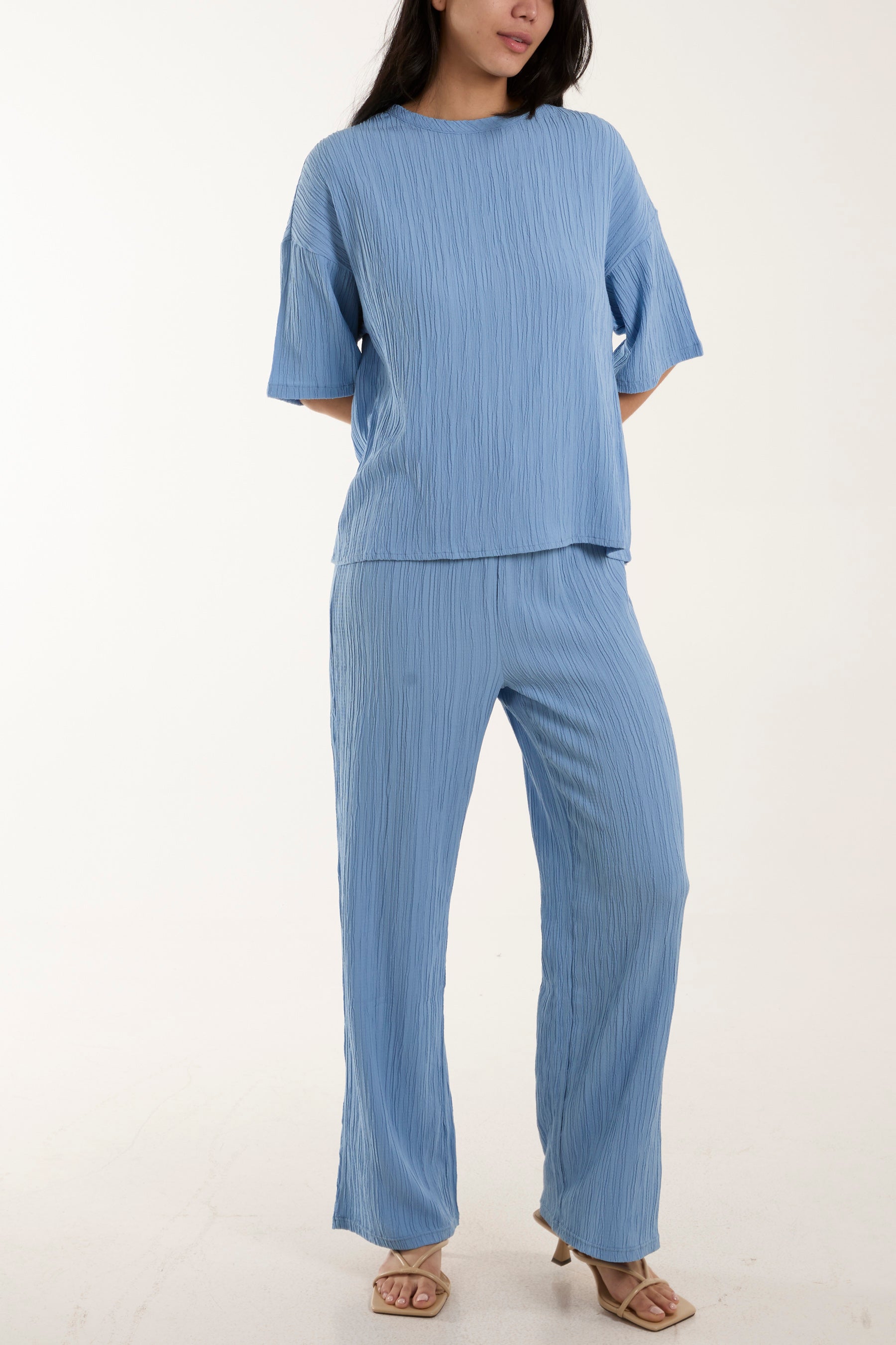 Plisse Button Back T-Shirt & Trouser Co-Ord Set