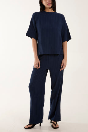 Plisse Button Back T-Shirt & Trouser Co-Ord Set