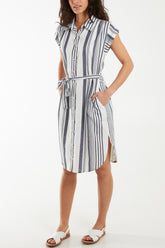 Stripe Button Front Shirt Dress