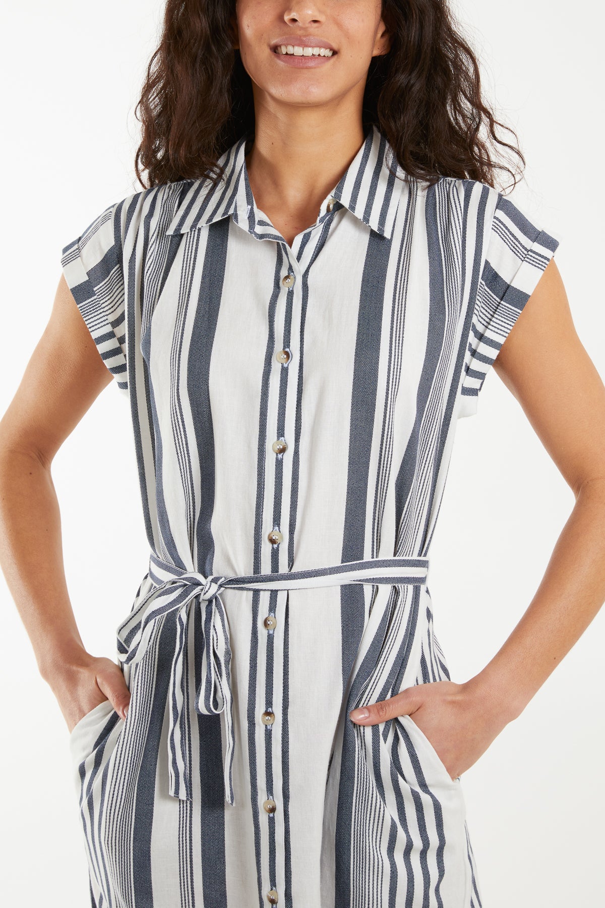 Stripe Button Front Shirt Dress