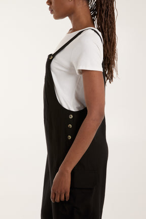 Button Detail Wide Leg Dungarees