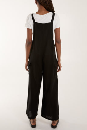 Button Detail Wide Leg Dungarees