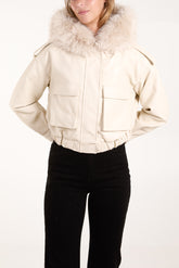 Pu Fur Hooded Cropped Bomber Jacket