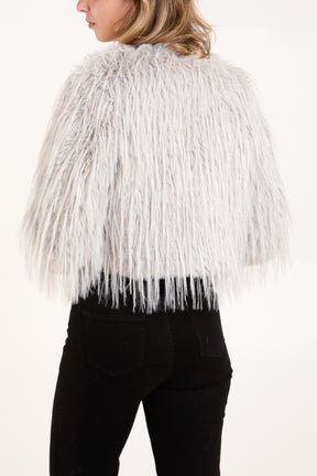 Lurex Detail Cropped Fur Coat