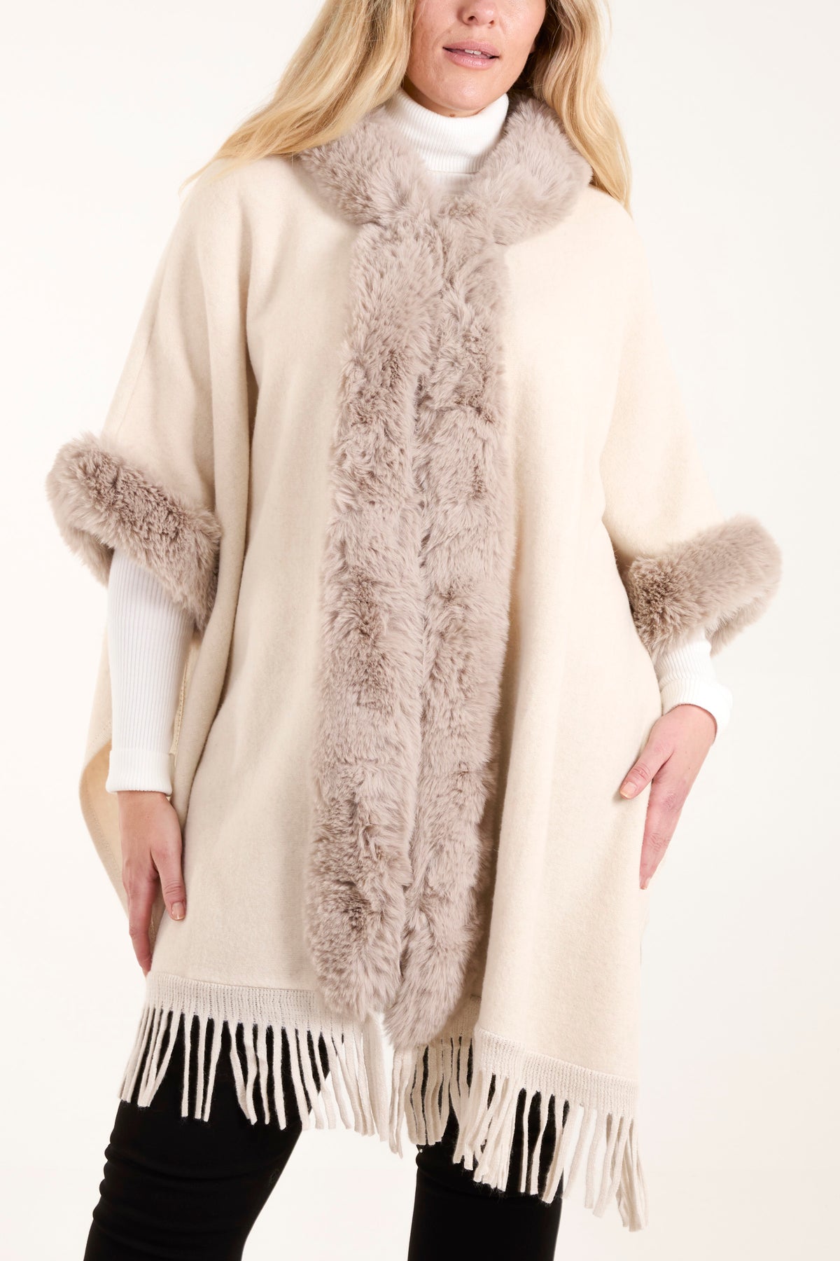 Fur Trim Tassel Cape