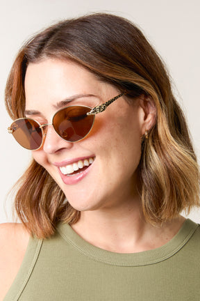 Round Cat Eye Gold Arm Sunglasses