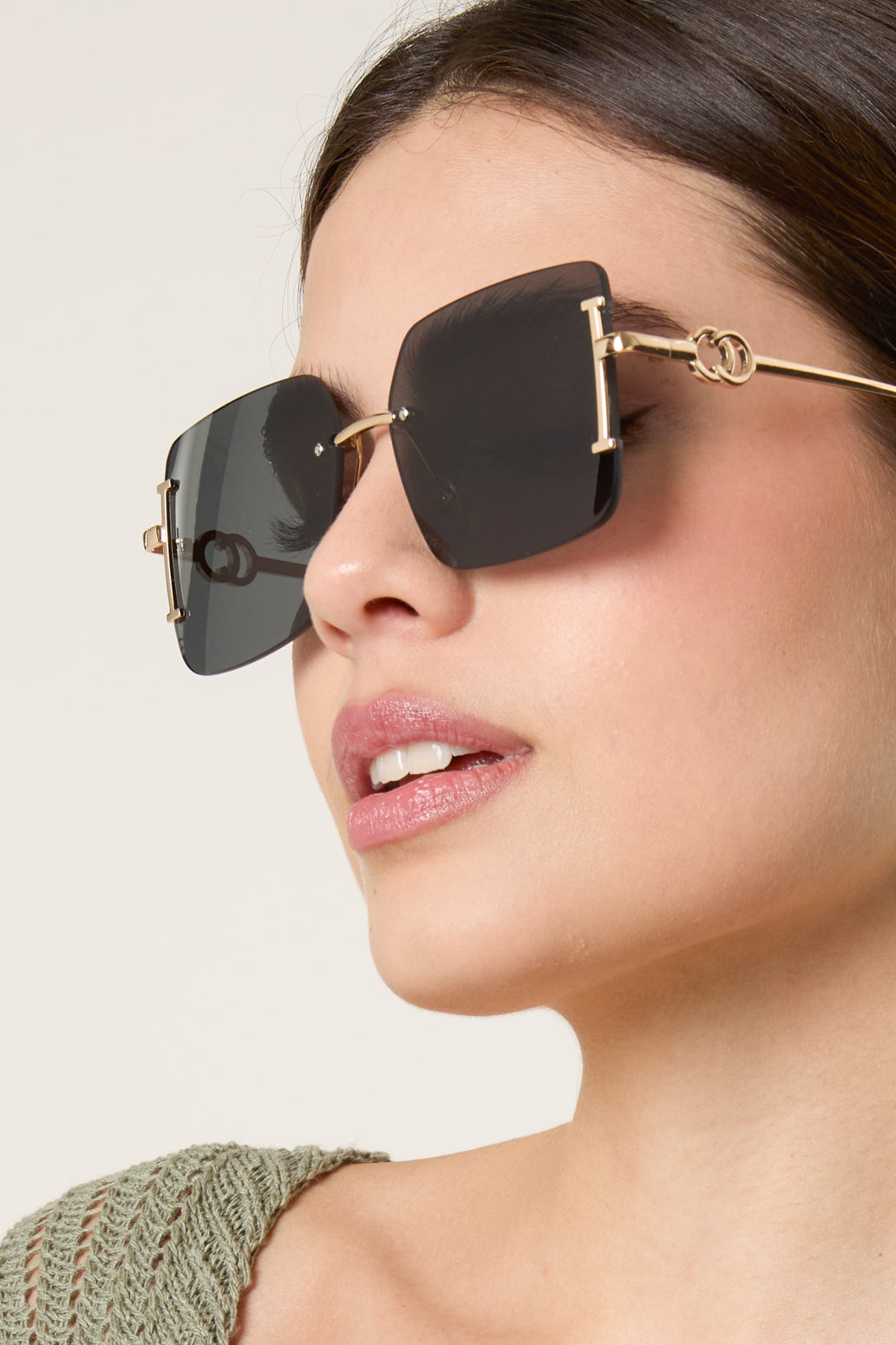 Frameless Oversized Gold Arm Sunglasses