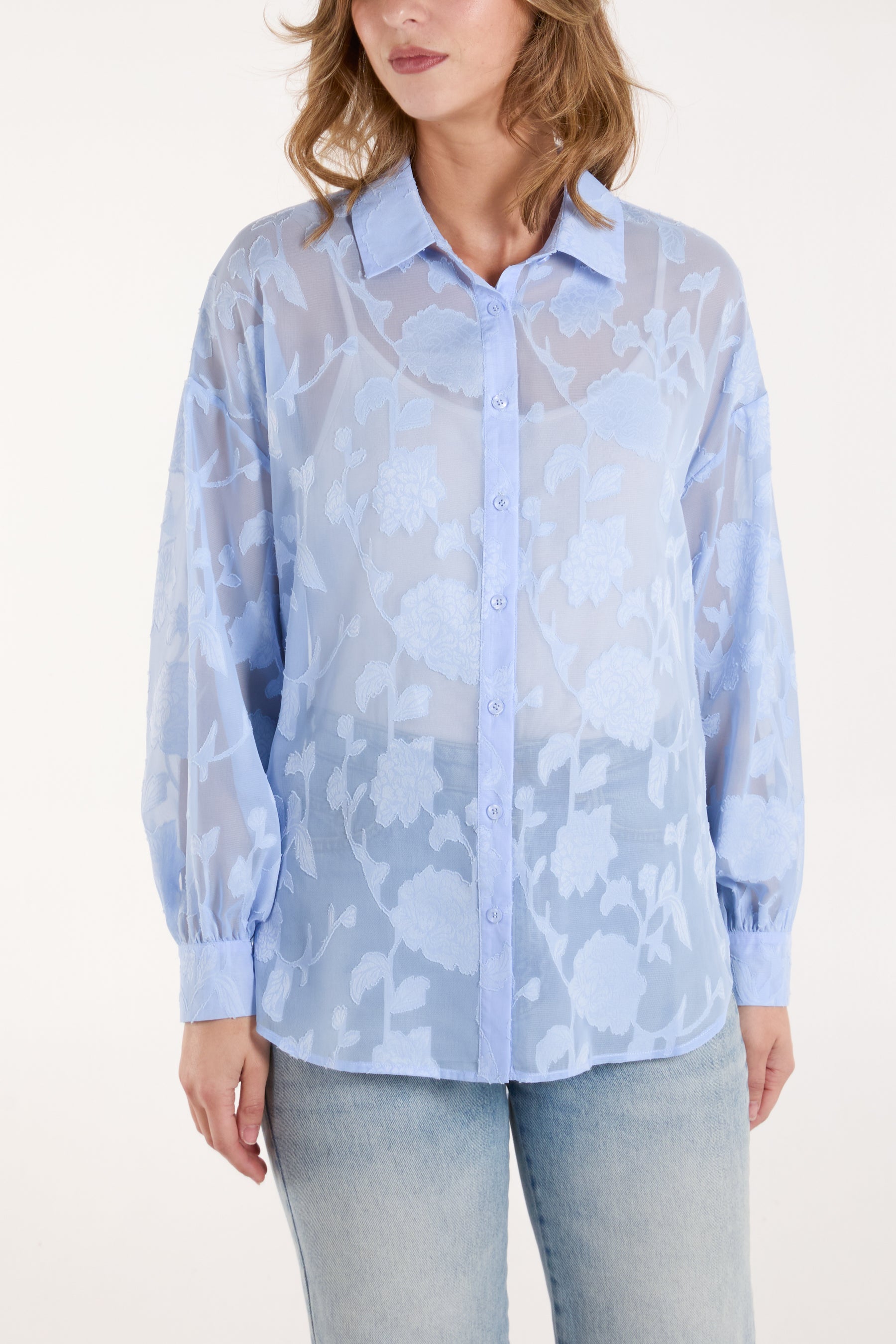 Sheer Floral Devore Shirt