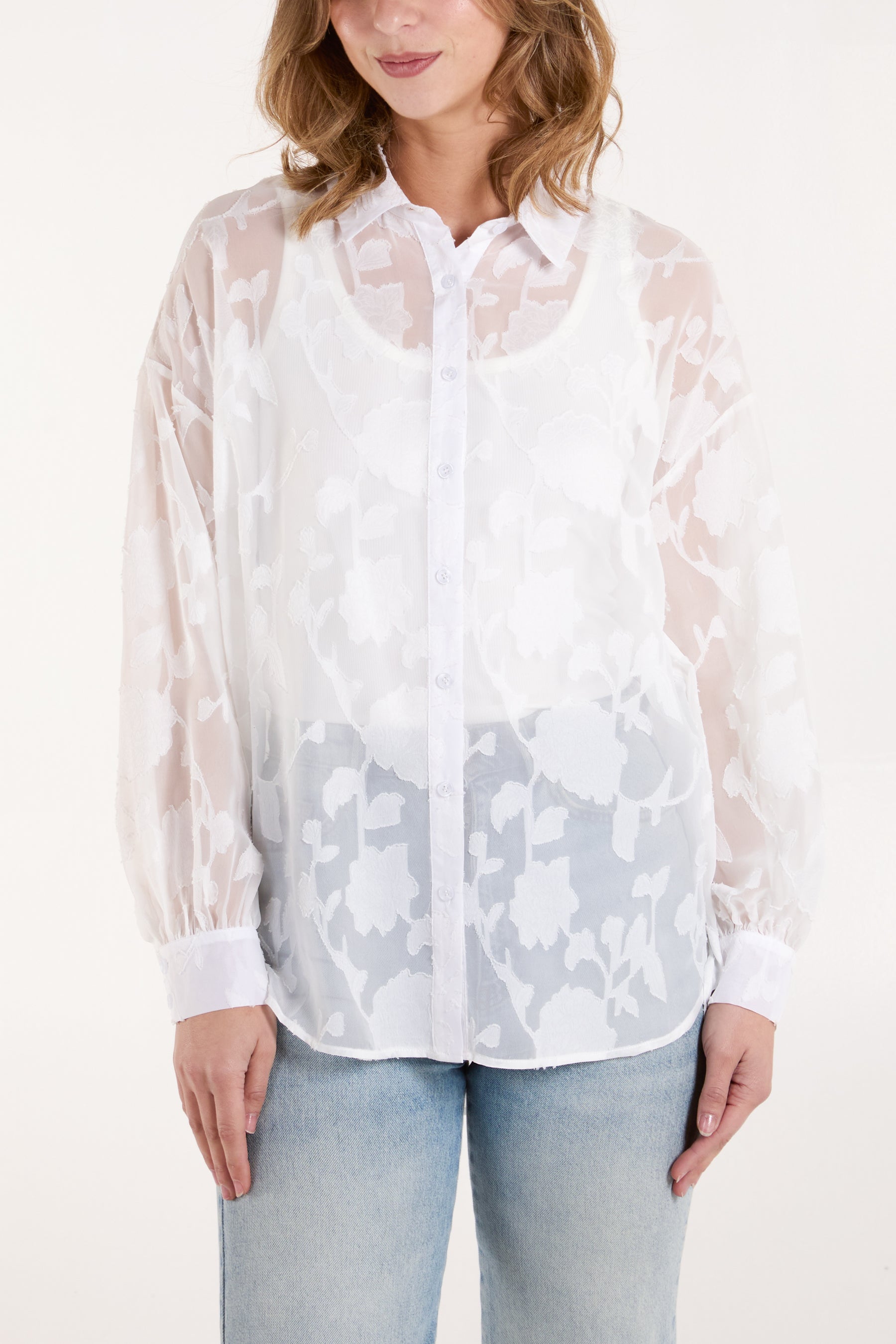 Sheer Floral Devore Shirt