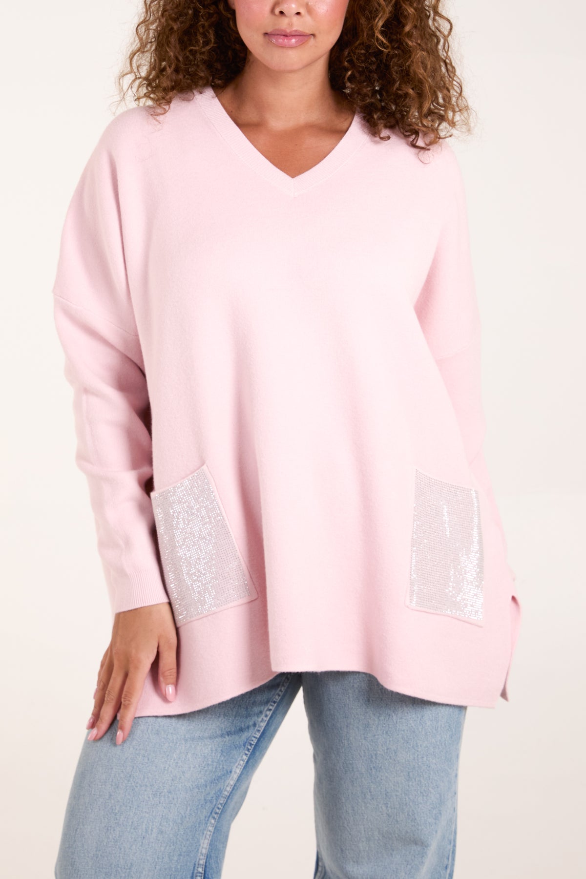 V-Neck Embellished Pocket Jumper