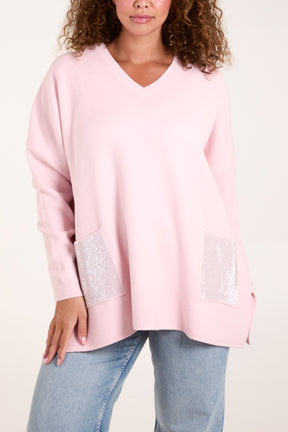 V-Neck Embellished Pocket Jumper