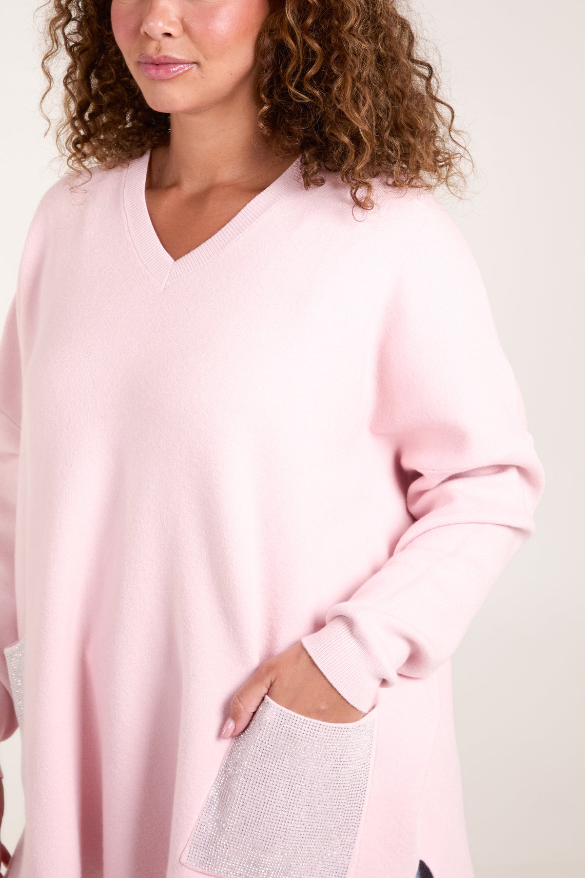 V-Neck Embellished Pocket Jumper