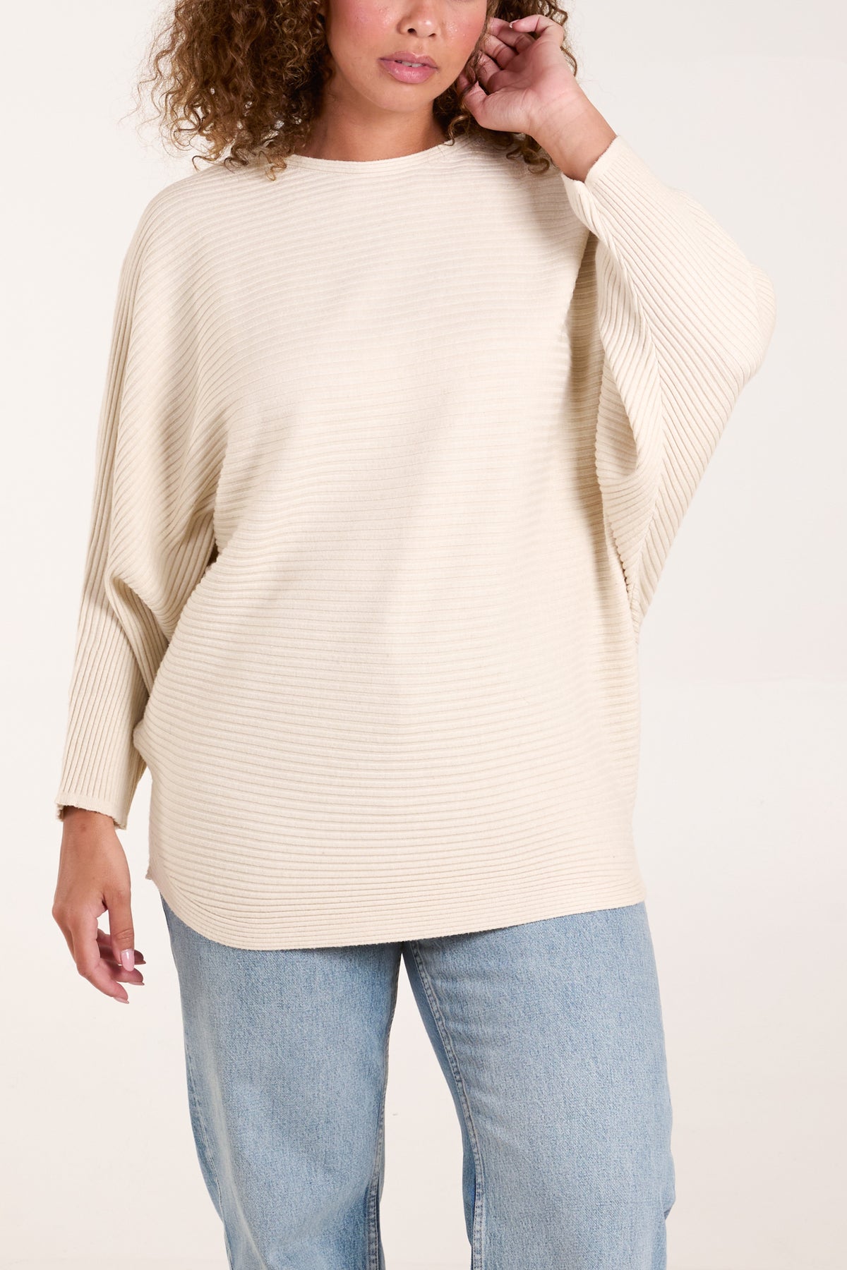 Slant Neck Ribbed Jumper