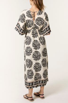 Printed & Gold Detail V-Neck Maxi Dress