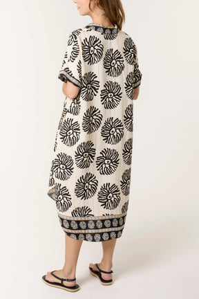 Printed & Gold Detail Collared Tunic Dress