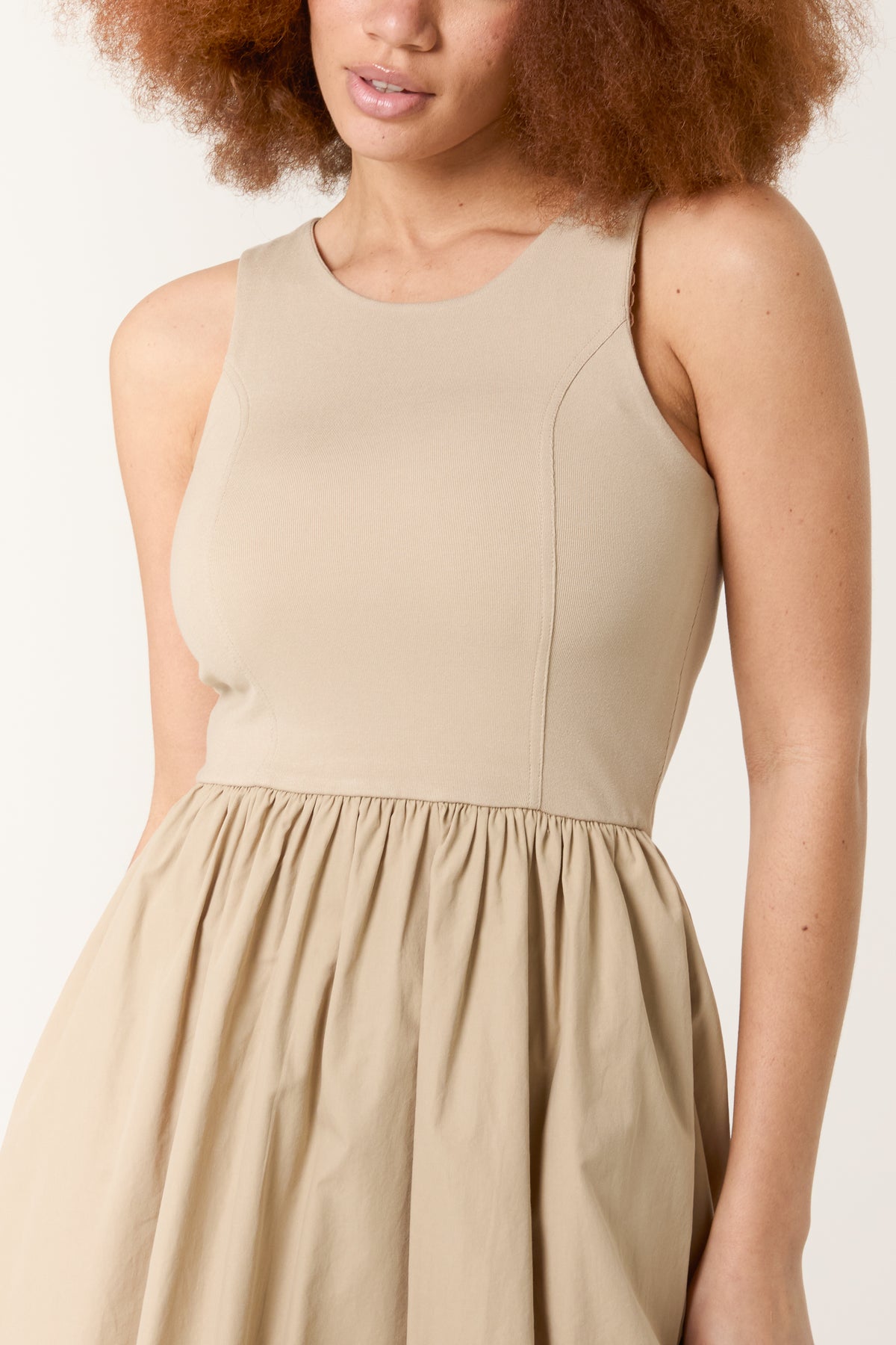 Mix Fabric Midi Dress