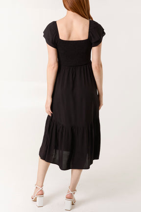 Plain Square Neck Shirred Dress