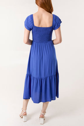 Plain Square Neck Shirred Dress