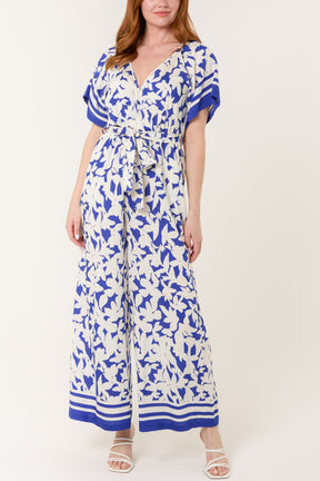 Tropical Floral Wide-Leg Wrap Jumpsuit