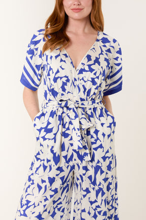 Tropical Floral Wide-Leg Wrap Jumpsuit