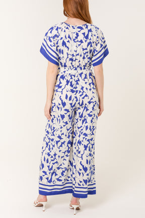 Tropical Floral Wide-Leg Wrap Jumpsuit