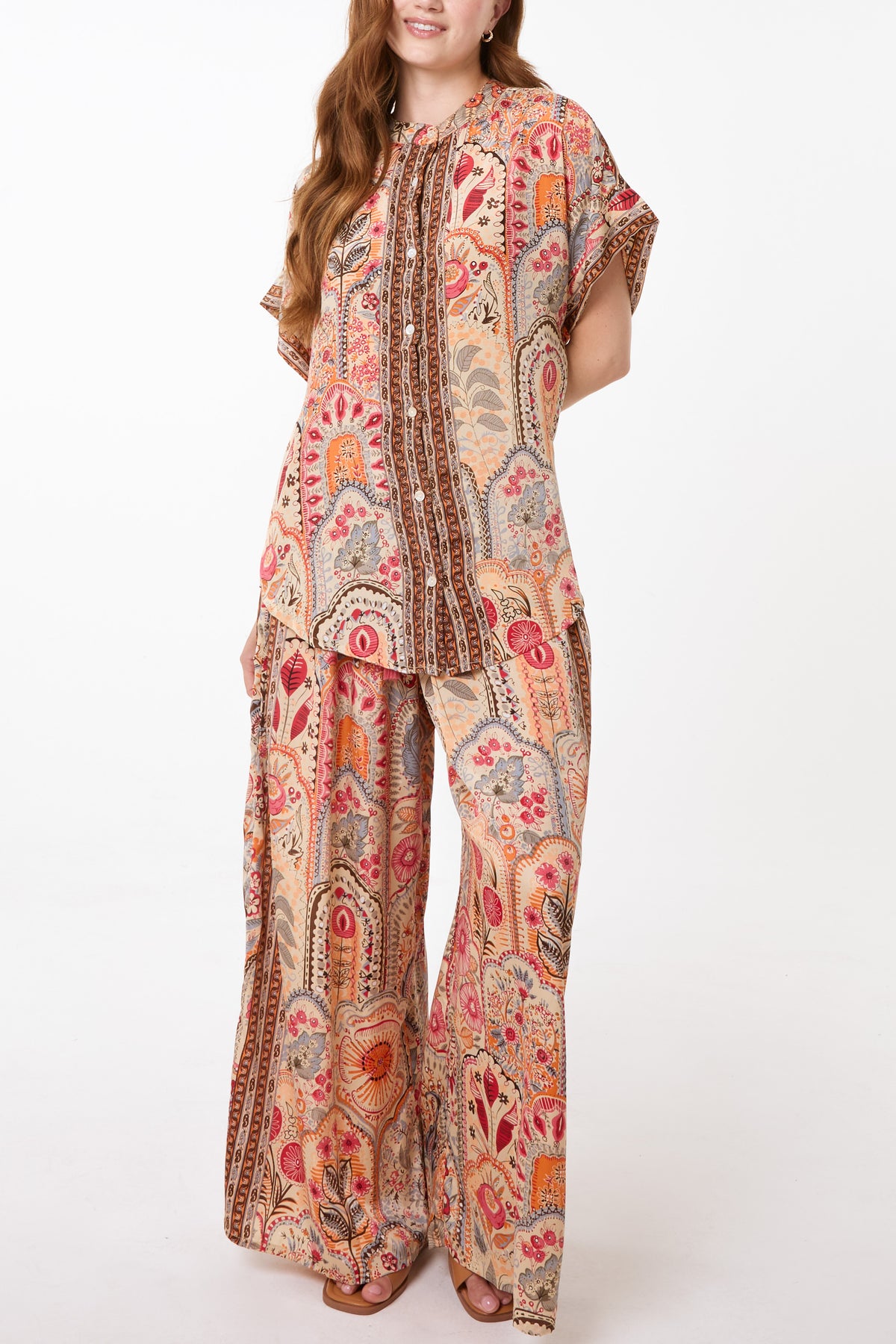 Boho Print High Neck Shirt & Trouser Co-Ord