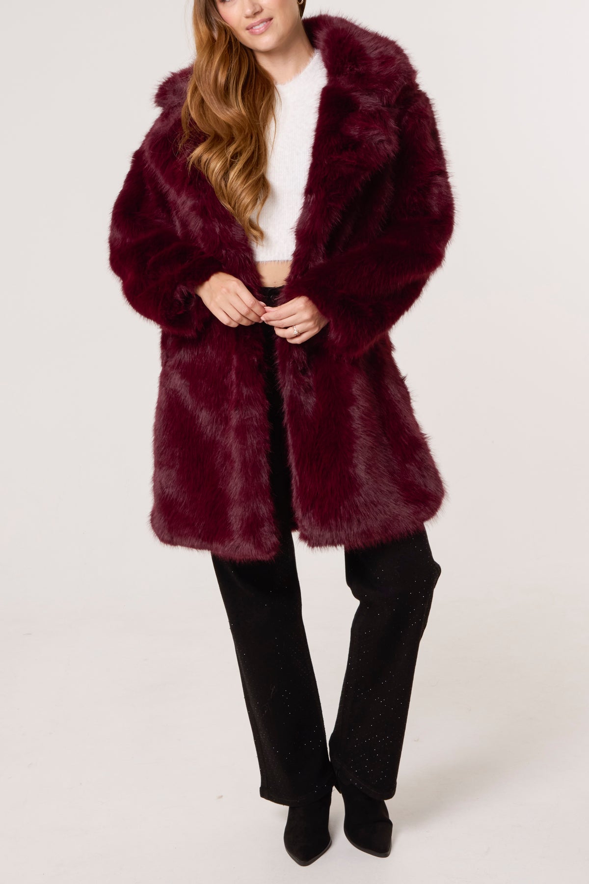 Faux Fur Mid Length Coat