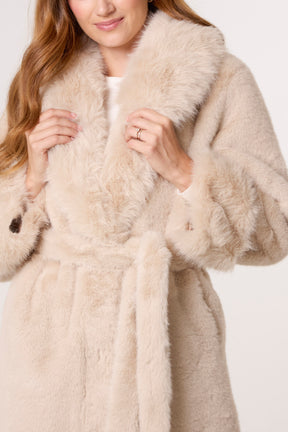 Plush Faux Fur Belted Coat