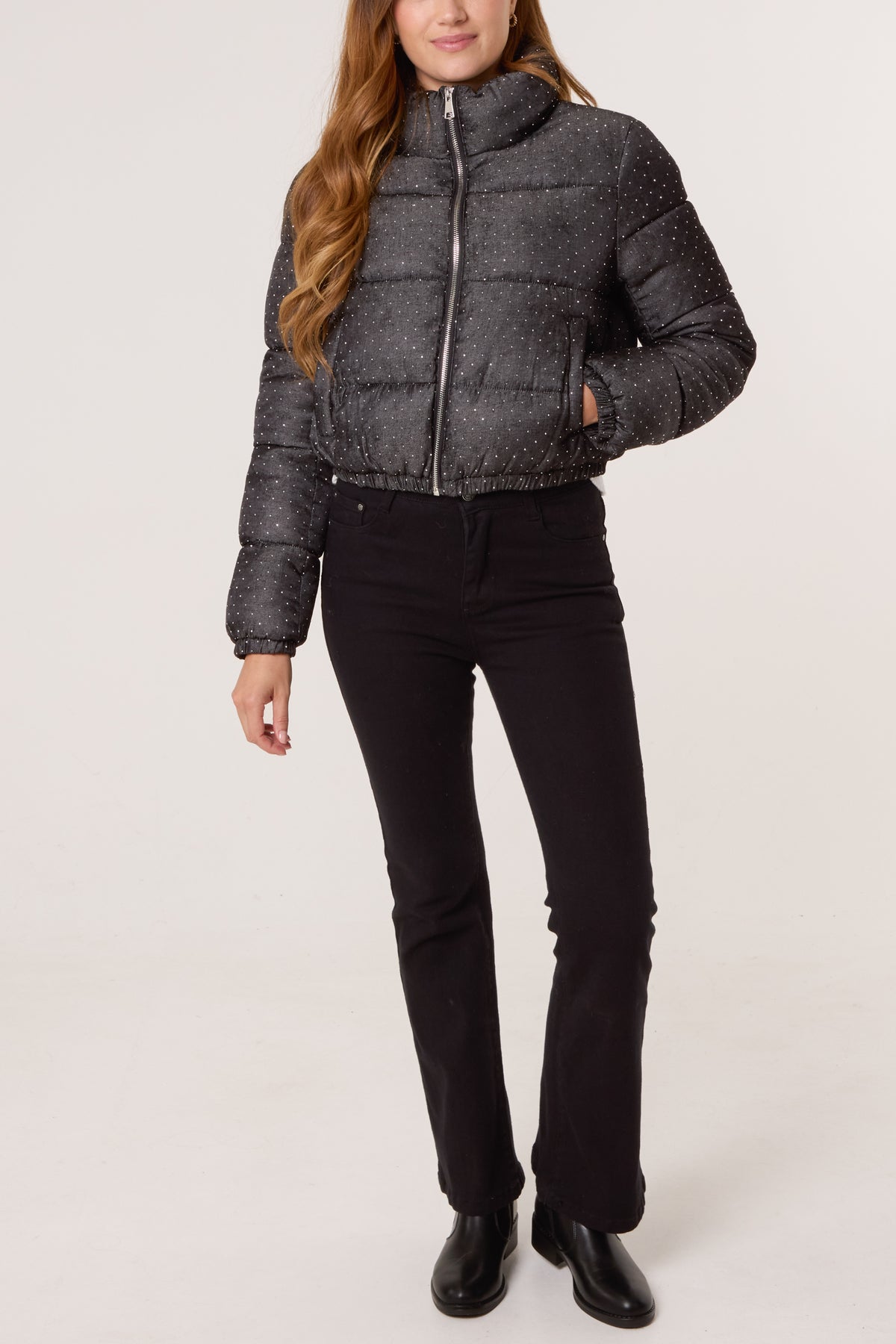Diamante Cropped Puffer Coat