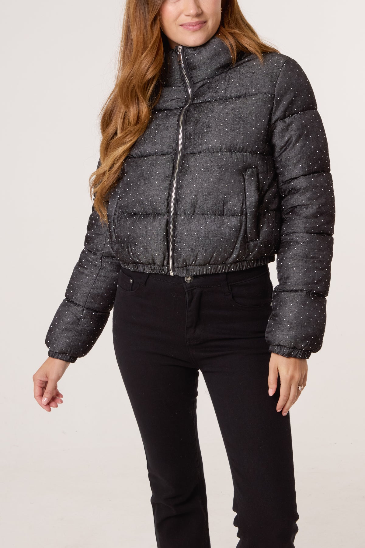Diamante Cropped Puffer Coat