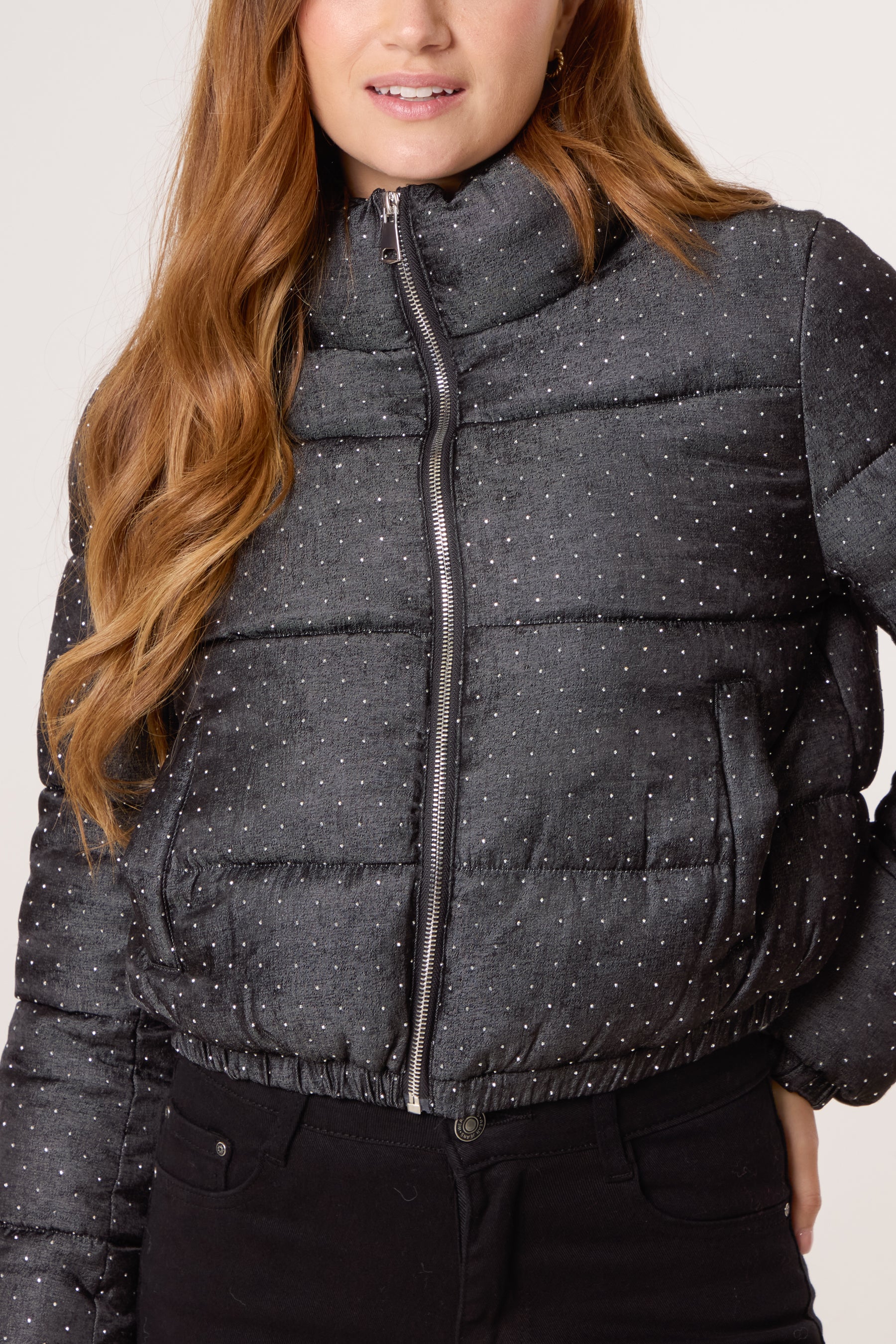 Diamante Cropped Puffer Coat