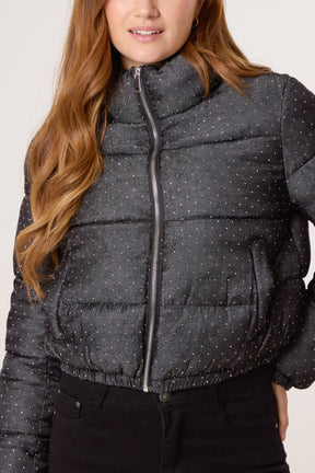 Diamante Cropped Puffer Coat