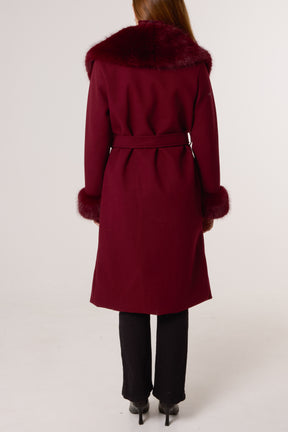 Faux Fur Collar Belted Coat