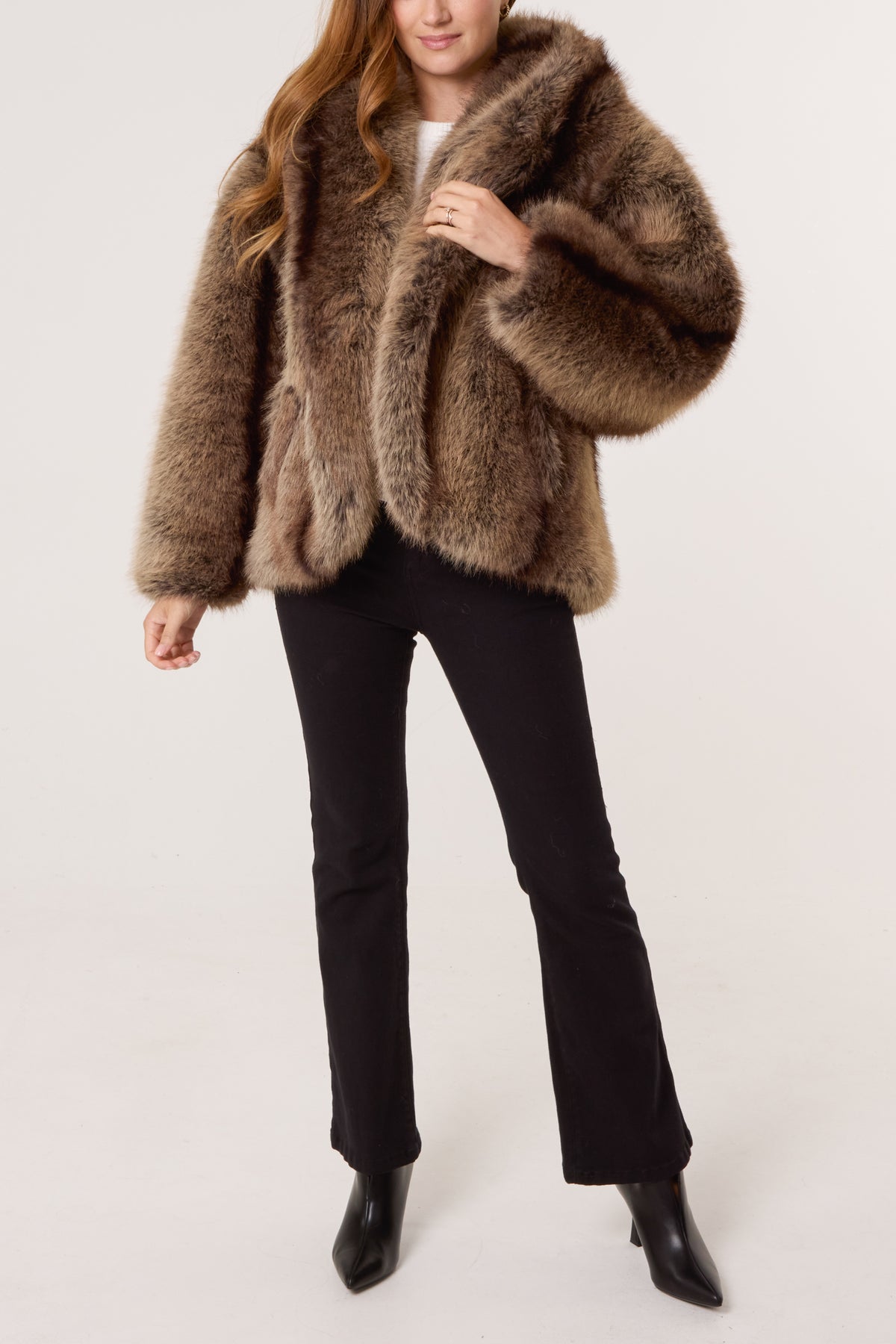 Two Tone Faux Fur Short Coat