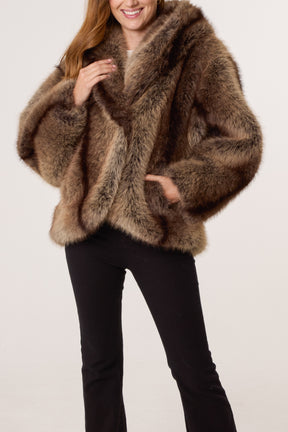 Brown Two Tone Fur Coat