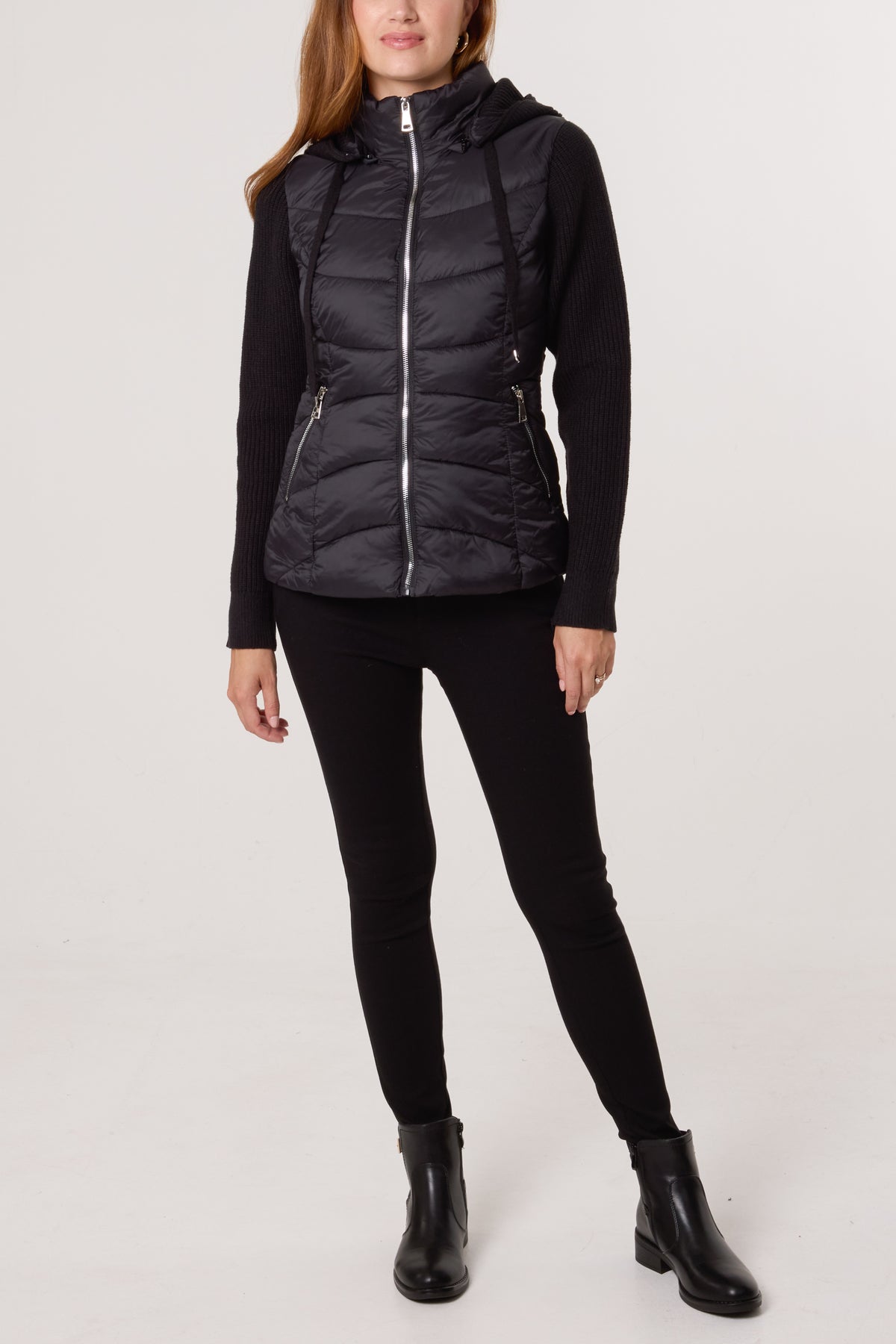 Knitted Sleeve Puffer Quilted Jacket